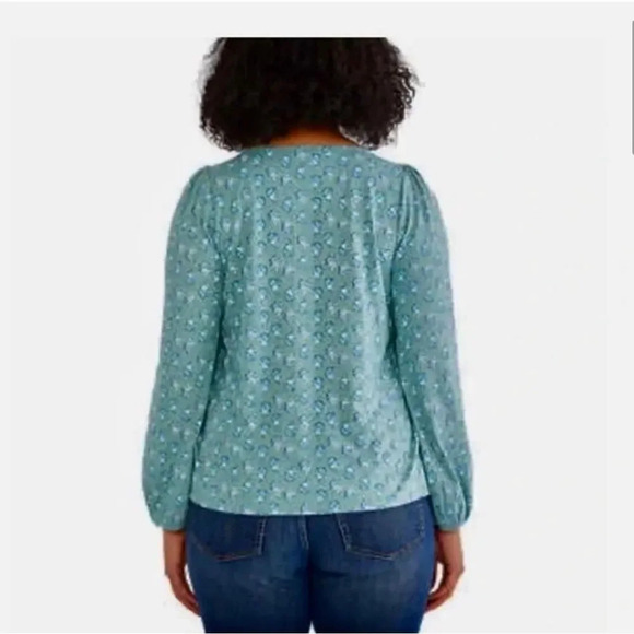 Lucky Brand Long Sleeve Top, Square Neck, Green Floral Pattern, Boho XXL - Picture 2 of 9